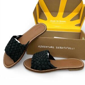 Soludos Rose Woven Leather Slide Sandals Black Women’s Size 9 Flat Mule